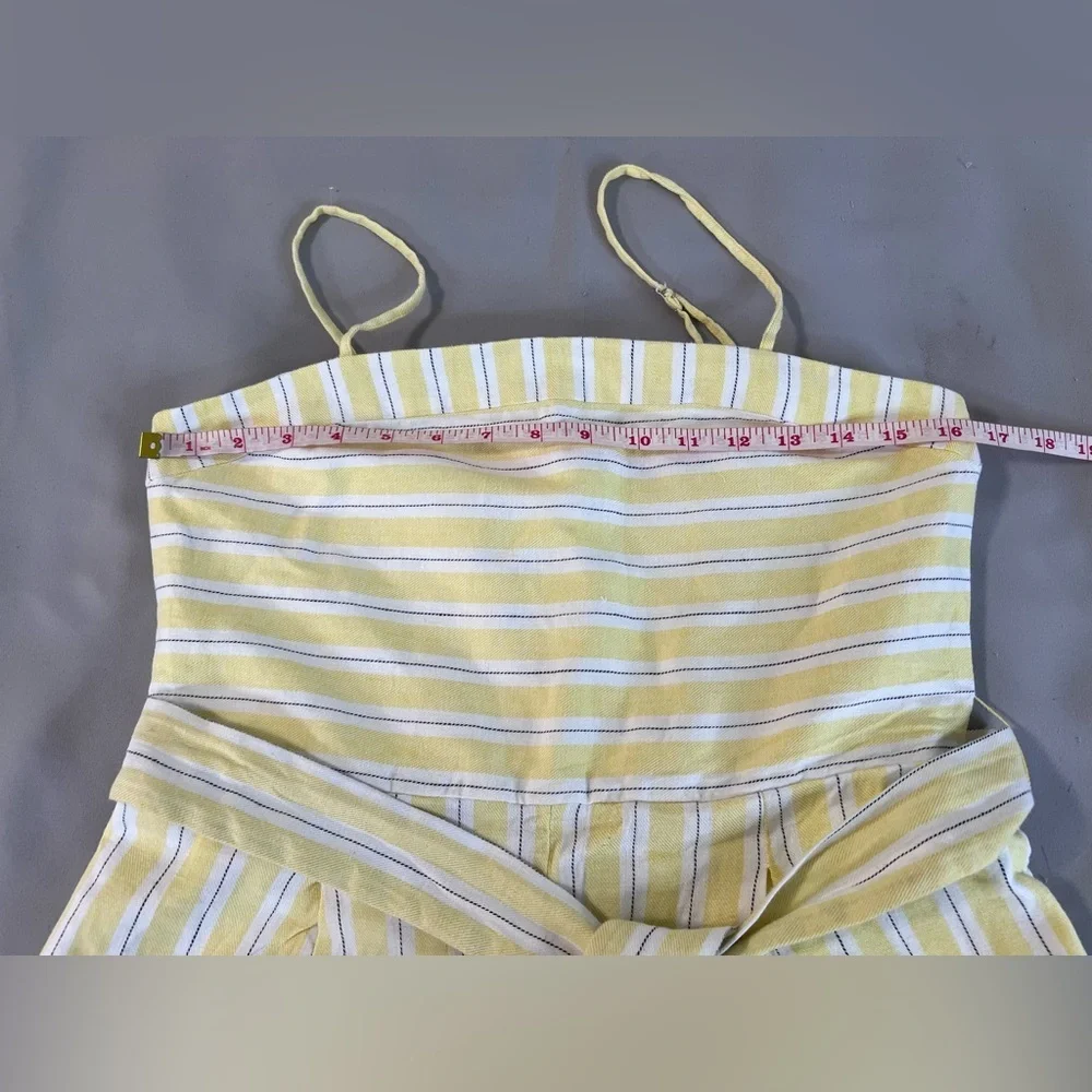 Banana Republic Women Yellow Stripe Linen-Cotton Cropped Jumpsuit‎ sz 4